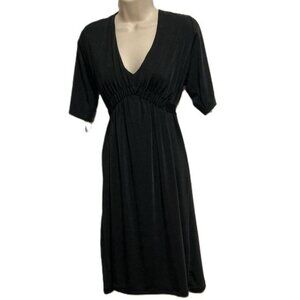 BCBGMAXAZRIA Black V Neck Shift Dress Short Sleeve Back Ties Large